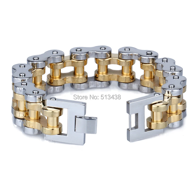 Мужская Мотоциклетная цепь из нержавеющей стали Байкерский золотой браслет 22 мм
