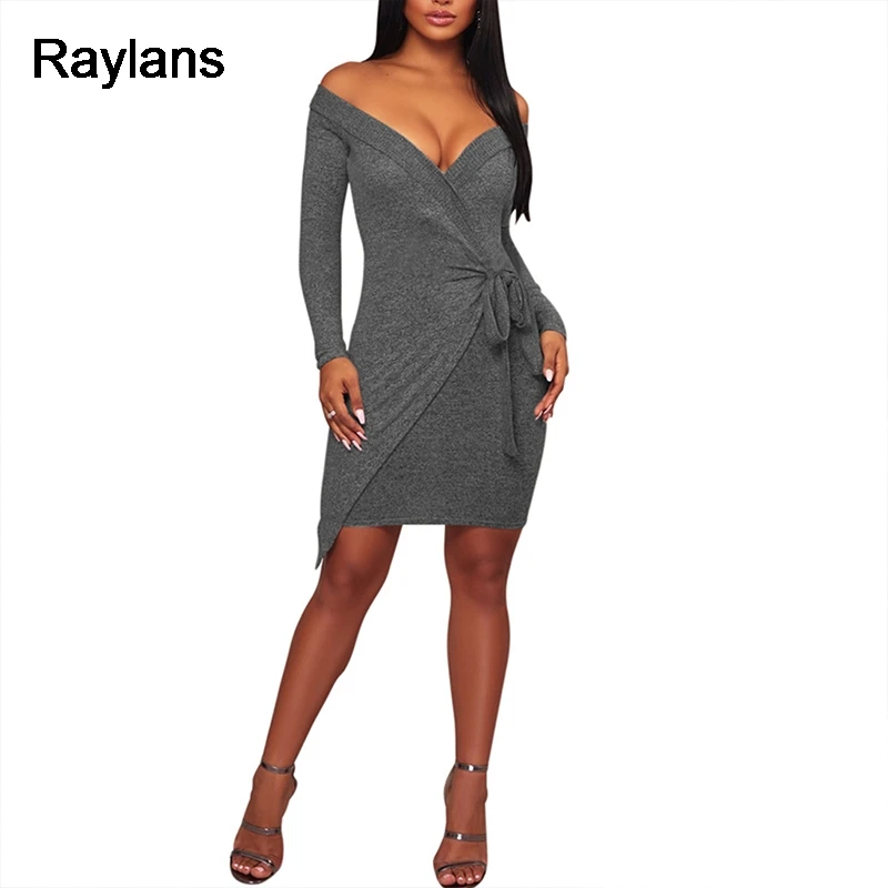 &quotРэйланов&quot с длинным рукавом Туника сексуальное платье 2018 Глубокий V от