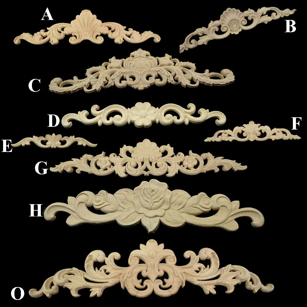

Natural Wood Appliques for Furniture Cabinet Unpainted Rectangle Carving Wooden Mouldings Decal Vintage Home Decor Decorative