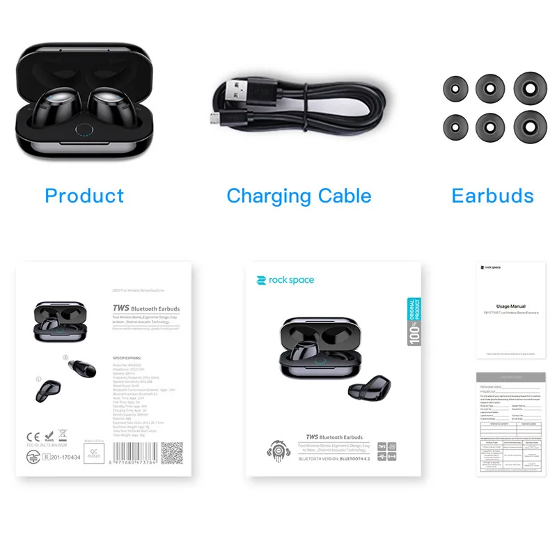 ROCK Mini TWS Беспроводные стерео Bluetooth наушники с микрофоном универсальные