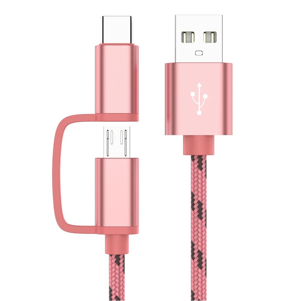 1 м usb type C Micro USB 2 в 1 кабель для быстрой зарядки для Xiaomi huawei samsung S9 Nokia sony Oukitel кабели для зарядки мобильных телефонов