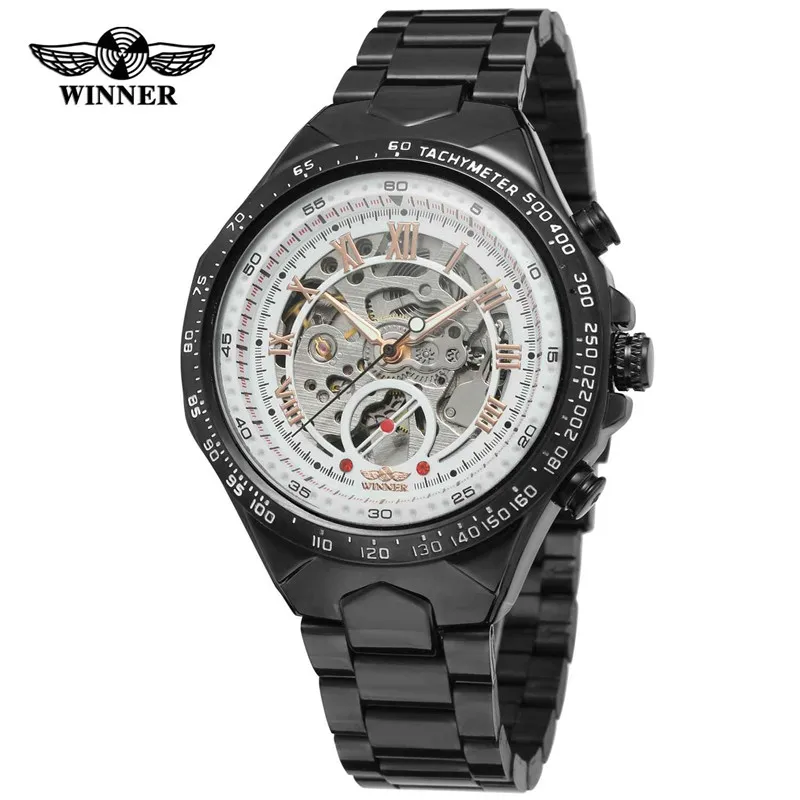 black white gold Relogio masculino WINNER мужские часы Топ бренд Роскошные военные спортивные автоматические механические наручные часы Скелет Мужские часы 0014 - Цвет: black white gold