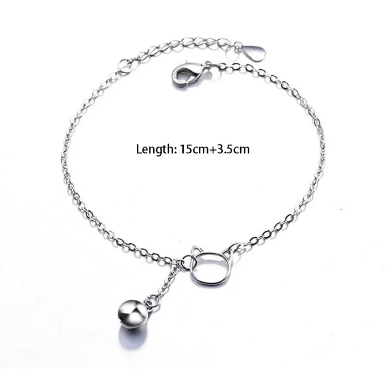 ANENJERY 925 пробы серебро милый кот браслет с колокольчиками для Для женщин девушки