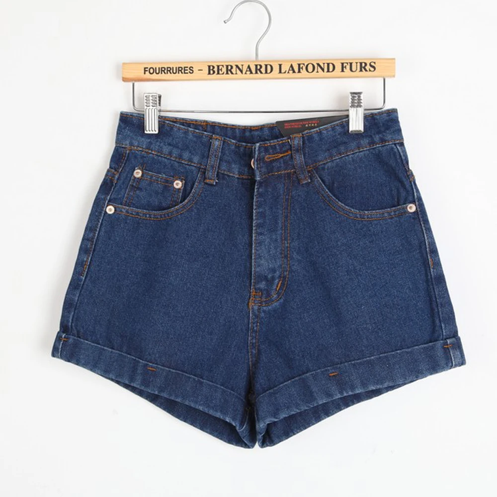 Women Pure Color Oversize Waist All Matching Summer Autumn Plus Size Rolled Wedge Shorts Denim Shorts Blue T93301050001-2