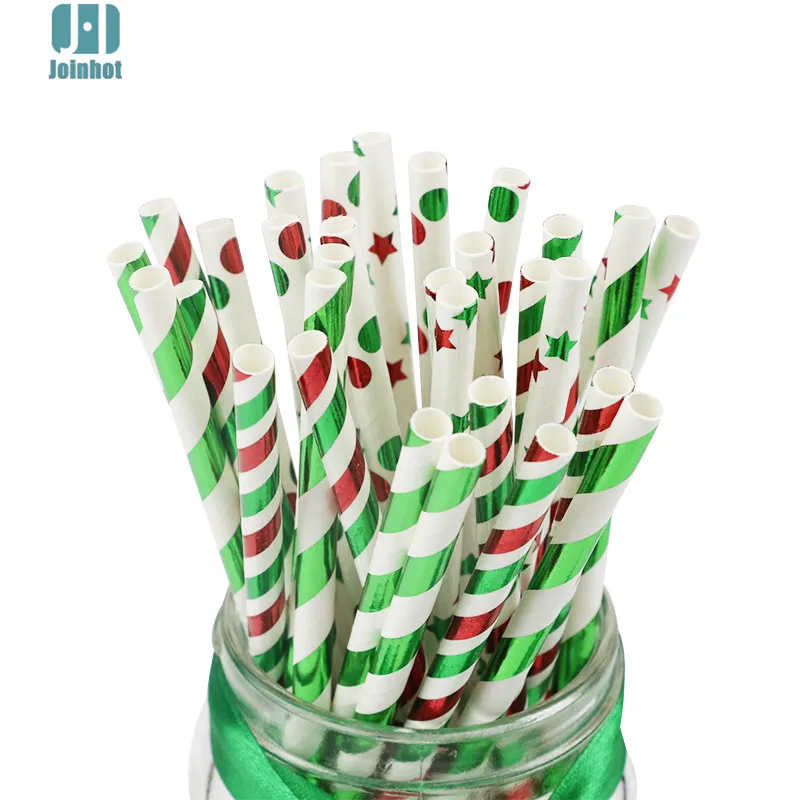 

Рождественские бумажные соломинки (100 шт.), зимний праздничный дизайн, для уживечерние, Рождества, 100% биоразлагаемые, отличное качество