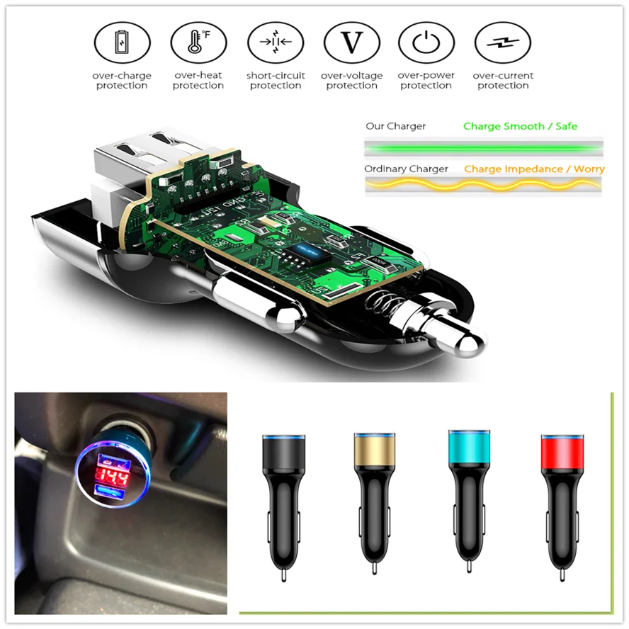 Автомобильное двойное USB зарядное устройство 12-24 в прикуриватель адаптер питания