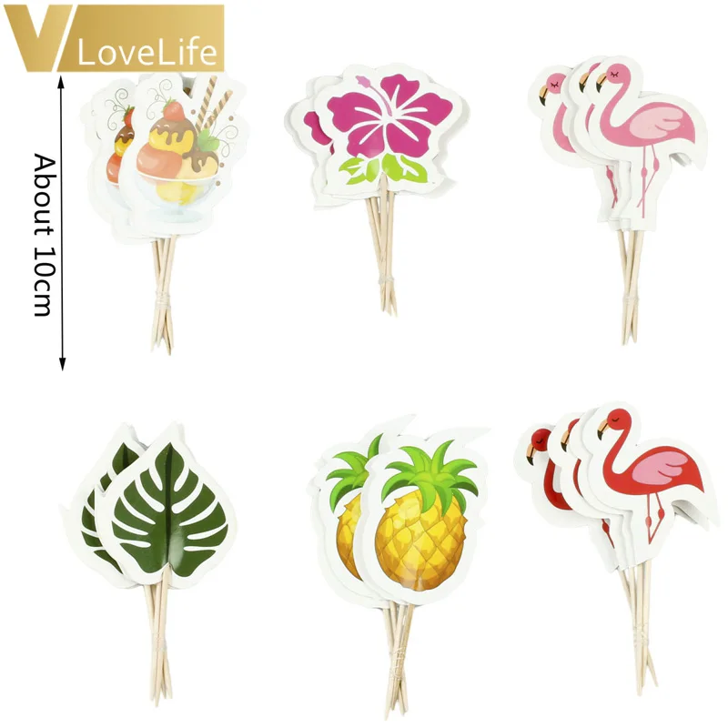 24 шт Фламинго многоцветный кекс Топпер ананас цветочный узор листьев для