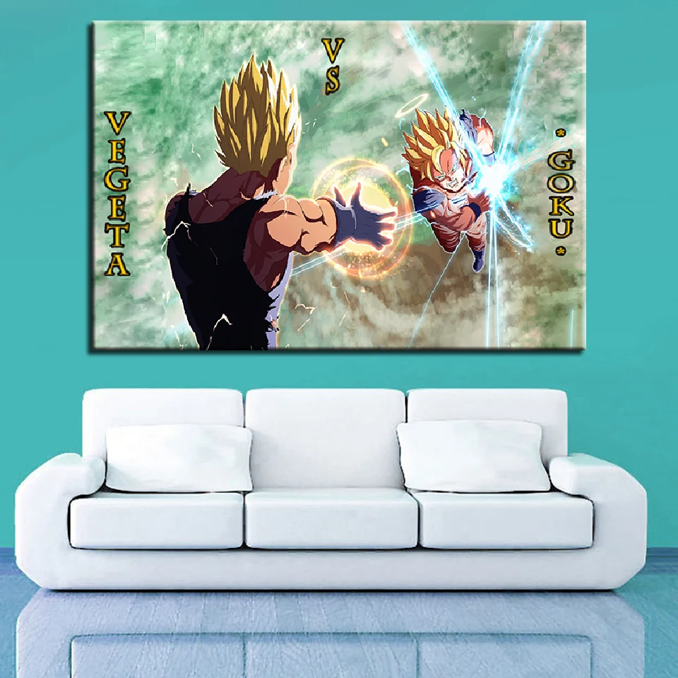 Холст настенные картины 1 шт/шт аниме Вегета VS Goku картина домашний декор HD Печать