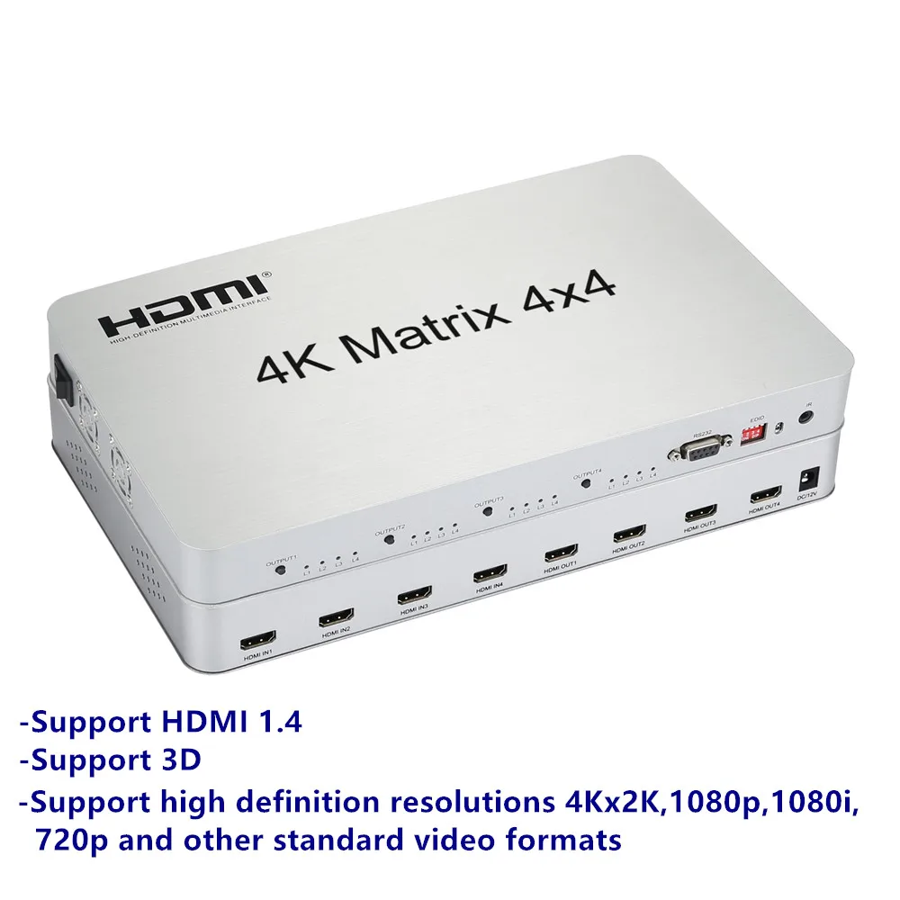 4K * 2K 3D HDMI матричный коммутатор 4x4 ИК/RS232 контроль Штекерный разъем DTS/AC3/DSD источник