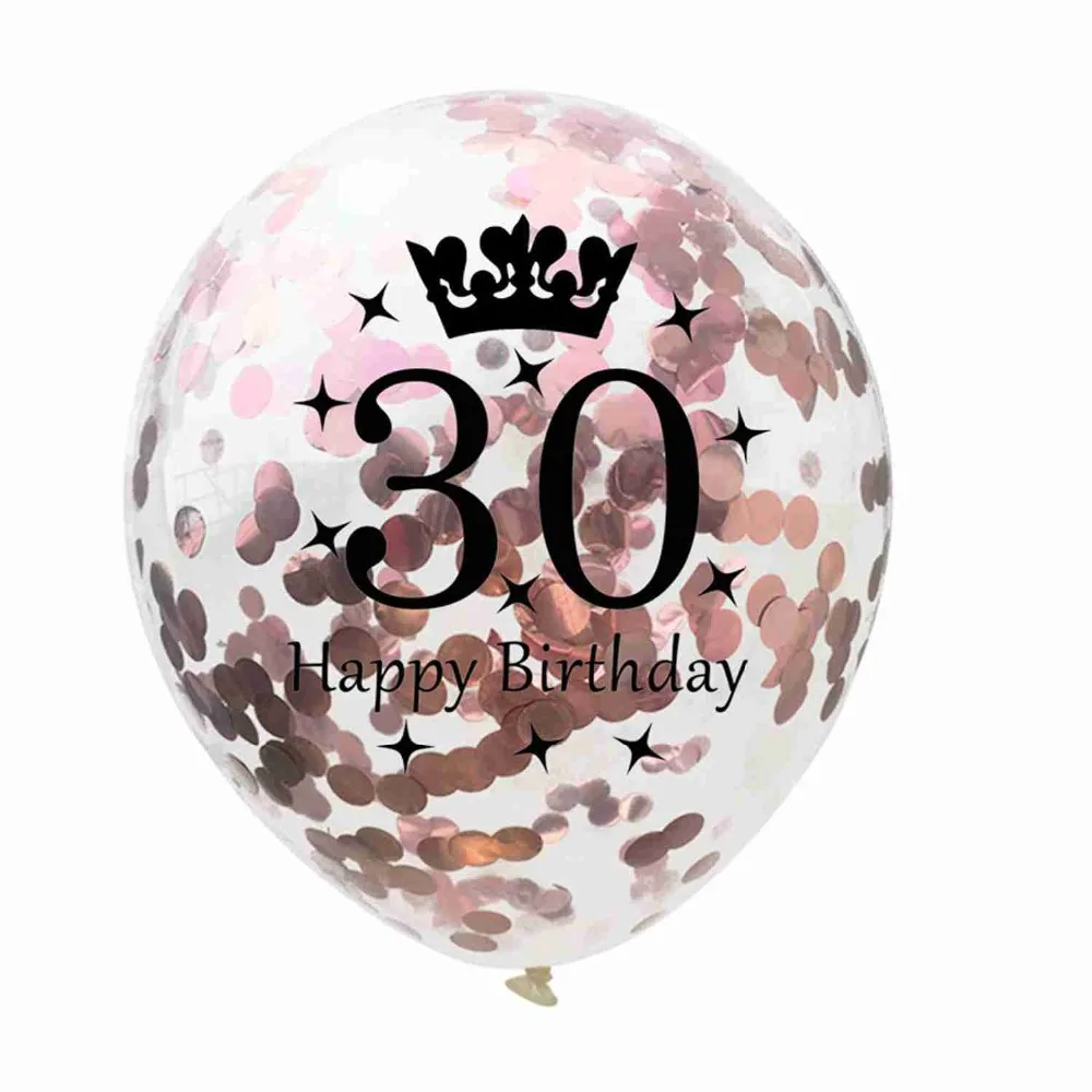 5pcs 12Inch Crown Confetti Clear Balloons Latex Princess Boy Birthday Balloons 18 20 30 40 50 Anniversary Wedding Party Decor