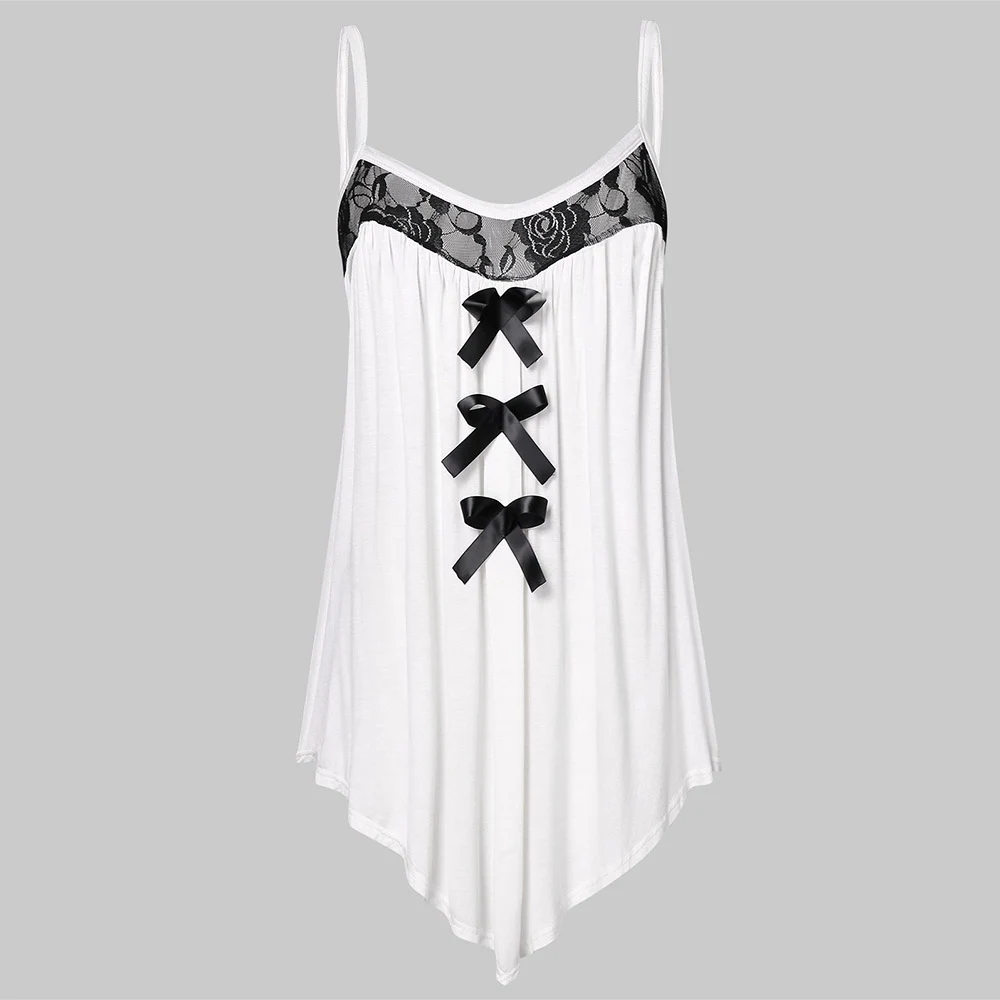 Rosegal Plus Size Women Tops Lace Panel Bowknot Embellished Cami Top Retro Bow Summer Tank Top femme Blusas