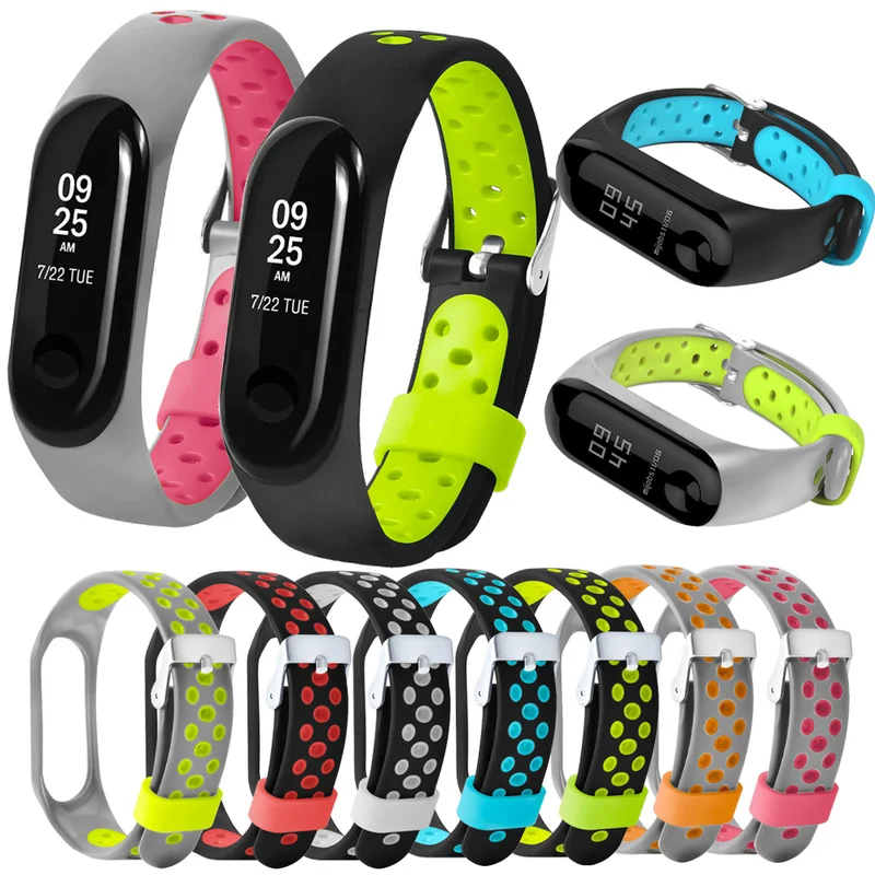 Ремешок силиконовый для Xiaomi Mi Band 3 цветной браслет сменная металлическая пряжка