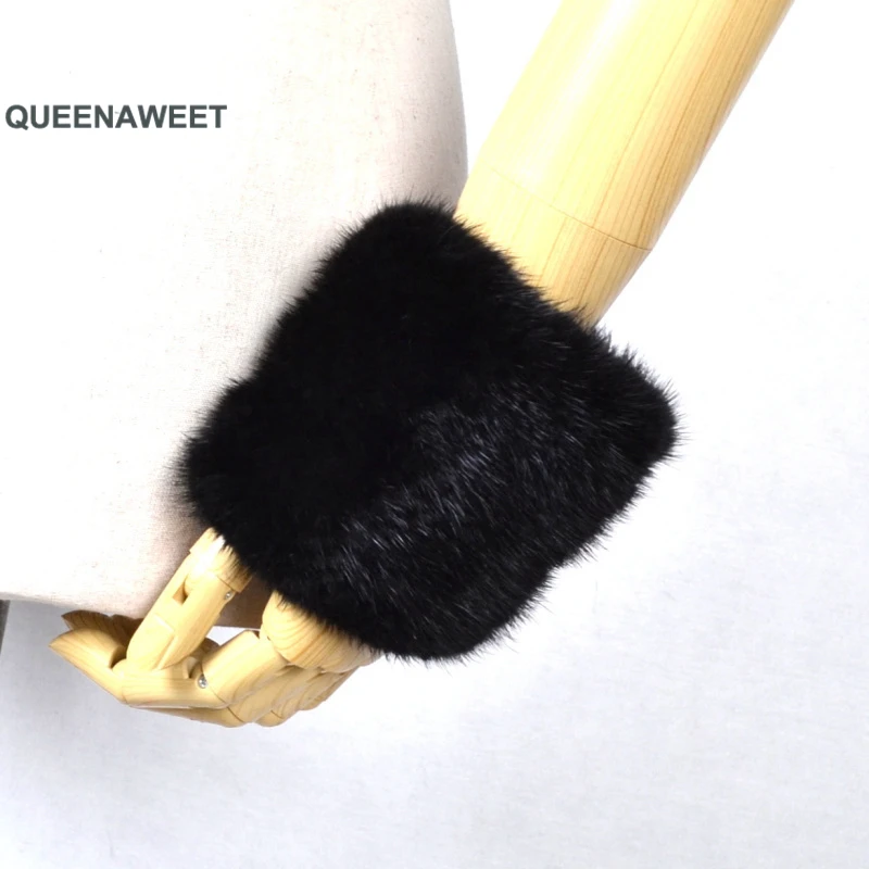 

Thicken Women Winter Warm Wrist Arms Gloves Fashion Black Raccoon Fur Cuff Lady Bracelet Wristband Arm Warme