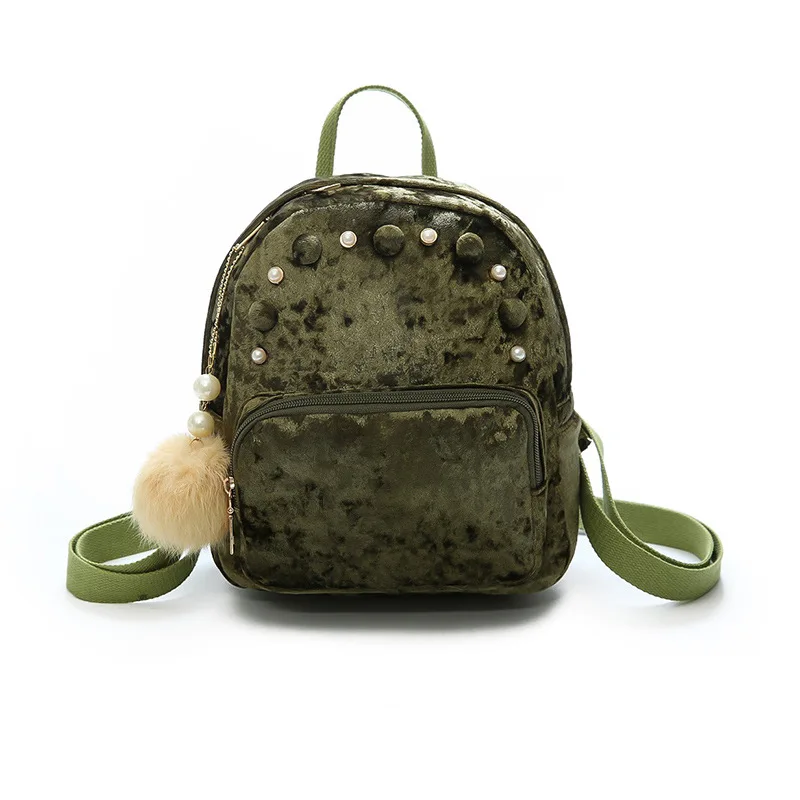 Бархатный женский мини-рюкзак для девочек-подростков Mochila Escolar, женский рюкзак, Студенческая маленькая сумка для книг, школьный рюкзак TAL1267 - Цвет: Армейский зеленый