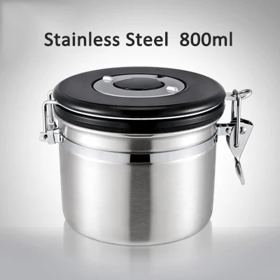 Stainless Steel 800m Кофейная банка из нержавеющей стали с выпускным клапаном, резервуар для хранения кофейных зерен, запечатанные банки, резервуары для хранения, банки с крышкой, инструменты для сушеных фруктов - Цвет: Stainless Steel 800m