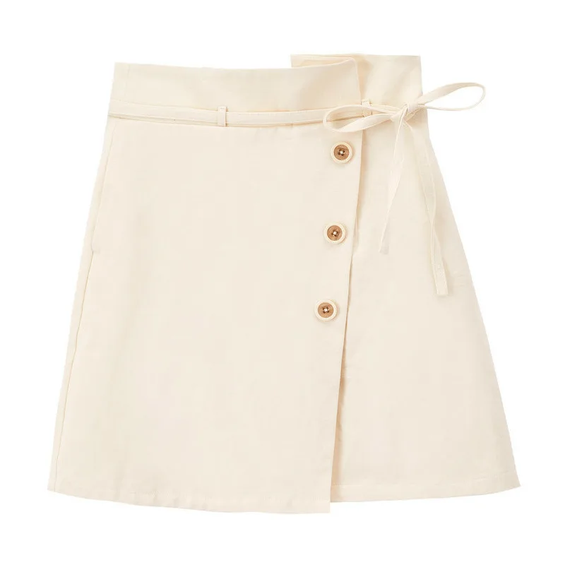 Light Yellow INMAN Autumn New Arrival Young Literary Style Lacing Button Slits A-line Women Short Skirt - Цвет: Light Yellow