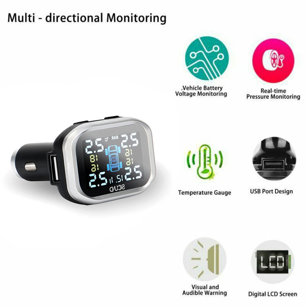 Автомобильный TPMS беспроводной контроль давления в шинах Система прикуривателя система сигнализации с 4 внутренними или внешними датчиками