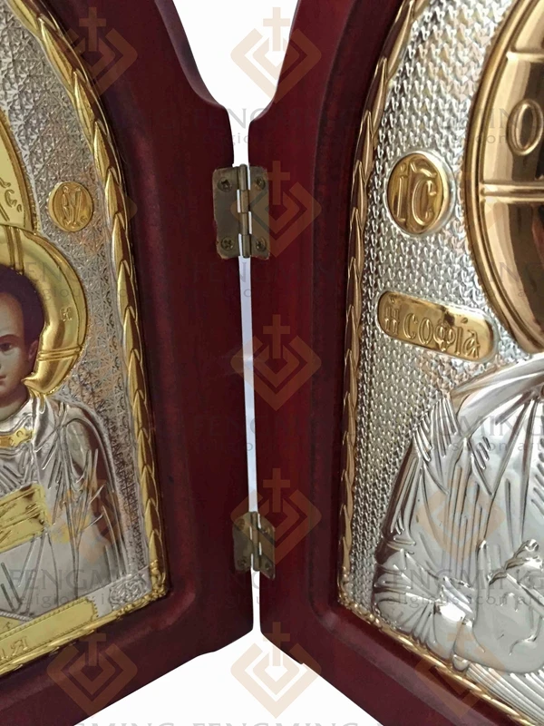 Плакированная икона из дерева МДФ двойная металлическая Серебряная изображения
