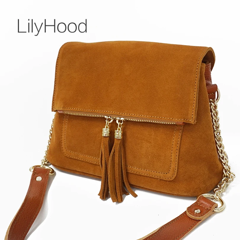Сумка LilyHood женская с бахромой Модный саквояж на плечо из воловьей замши