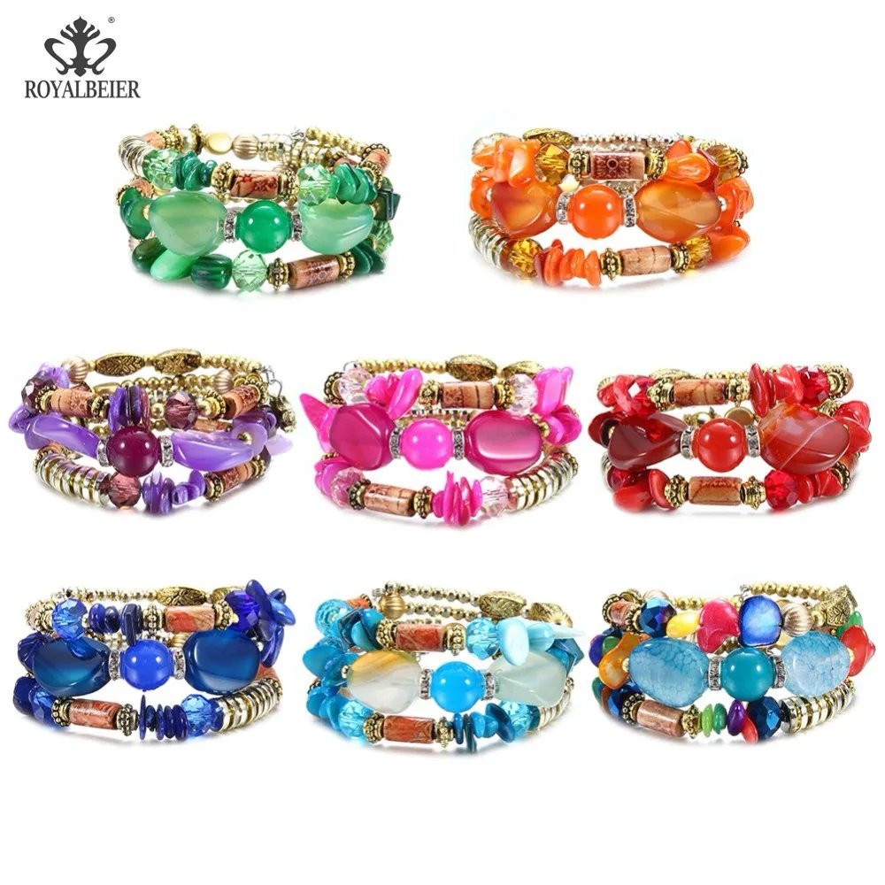 RoyalBeiery, богемный браслет с хрустальными бусинами, этнический браслет с бусинами из камня, женский разноцветный, оптом, 0801