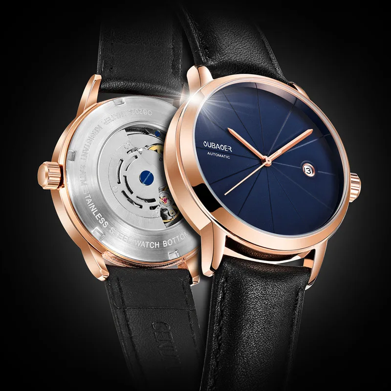 Мужские механические часы Tourbillon спортивные автоматические с кожаным ремешком
