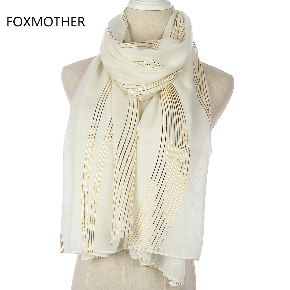 FOXMOTHER Новые Модные Белые Серые Синие ленты Полосатый золотой фольги длинные