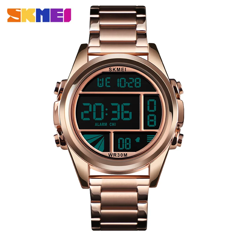 Rose Gold Цифровые часы для мужчин Топ бренд Led полностью стальные Мужские часы Мужские военные наручные часы мужские s спортивные часы мужские reloj hombre SKMEI - Цвет: Rose Gold