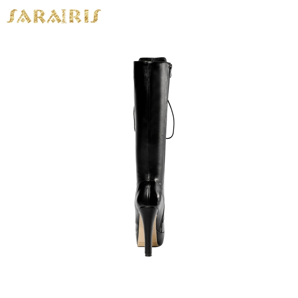 SARAIRIS genuine leather shoelaces plus size 34-43 platform women's Boots Women Shoes Spike High Heels Woman Shoes boots