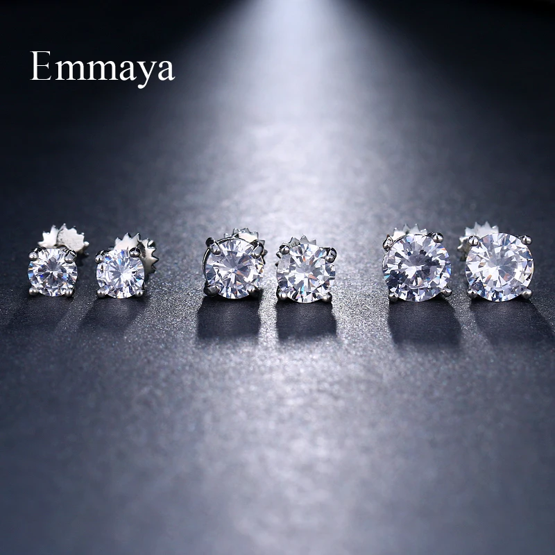 Emmaya, новинка, серьги-гвоздики, с завинчивающейся задней частью, серьги из белого золота, 5 мм, 6 мм, 7 мм, циркон для женщин и Вэнь, подарок, вечерние