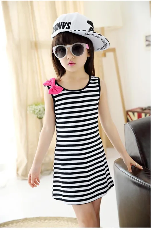 Summer Dress for Girl Teen Stripe Sleeveless Bow Slim Teenage Kids Dresses vestidos Girls Clothes | Детская одежда и обувь