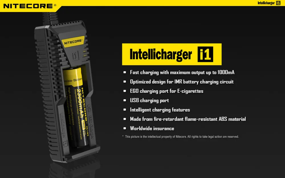 100% Оригинальный Nitecore I1 зарядник Быстрая зарядка быстрое зарядное устройство с Usb