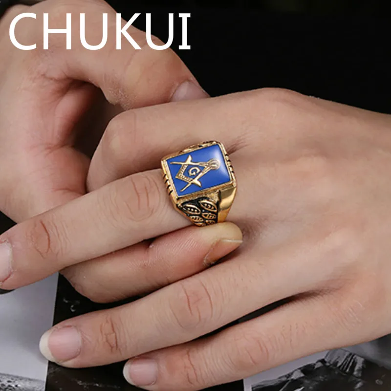 CHUKUI золотого цвета мужские кольца из нержавеющей стали квадратной формы синие