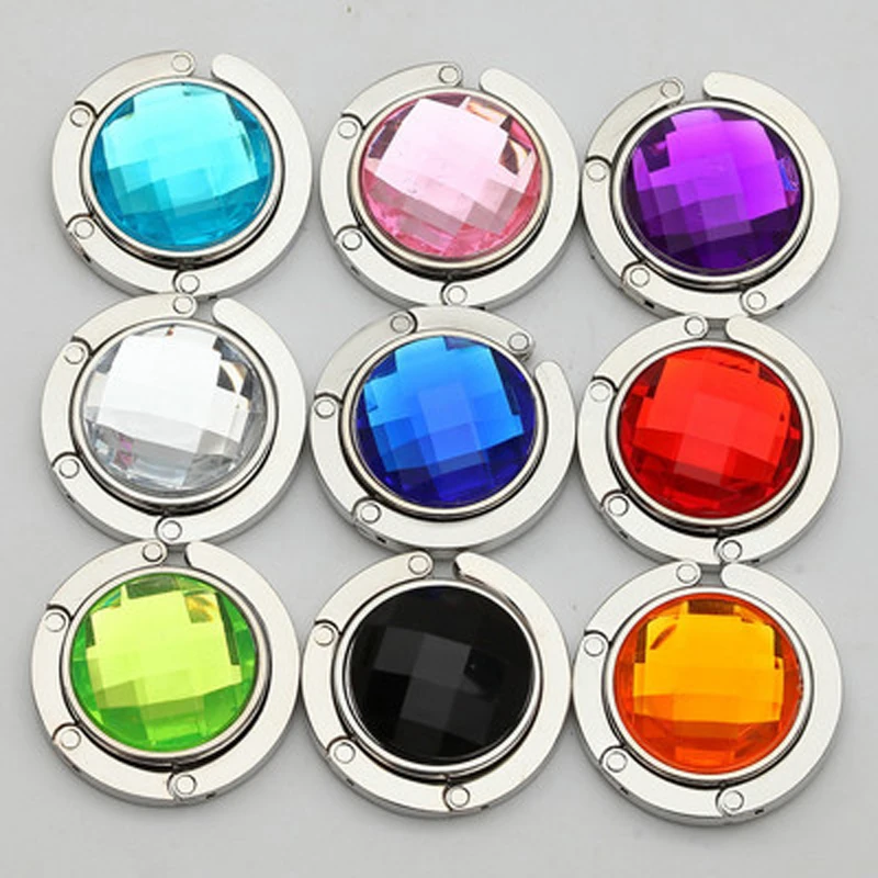 

Creative Portable Fashion Rhinestone Metal Folding Hook Convenient Carry Cute Hanger Tableside Hooks for Hanging Bags