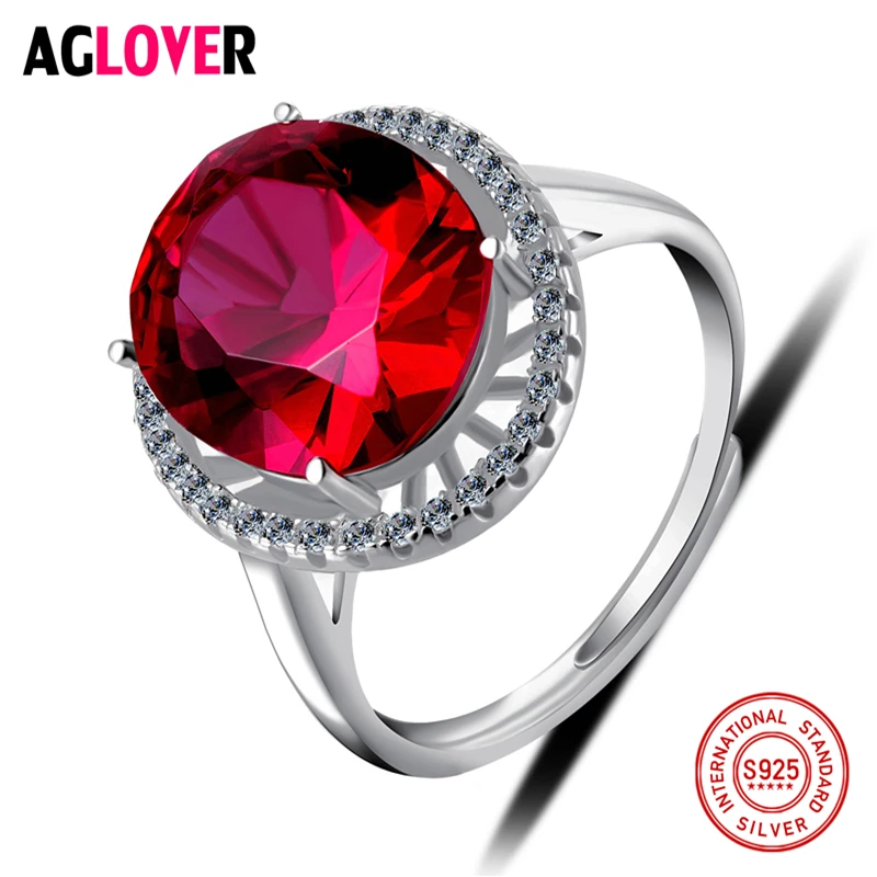 

Wedding Jewelry 925 Sterling Silver Rings Woman Attractive Ruby Crystal Rings Gift of Love