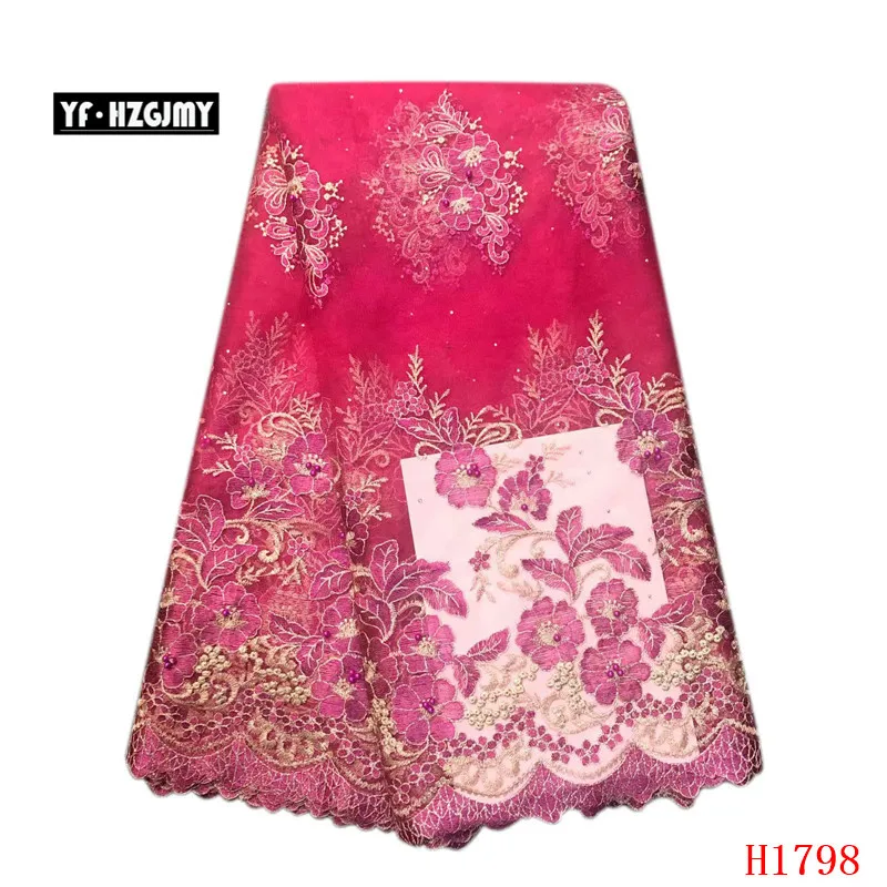 YF HZGJMY Nigerian Lace Fabrics 2019 High Quality Beaded African Floral Embroidered French Tulle Net Fabric A1798 | Дом и сад