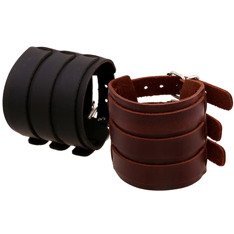 BANMAR Punk Braided Black &amp Brown Genuine Leather Bracelet With Alloy Buckle Adjustable Fashion Women Men Bracelets Jewelry | Украшения