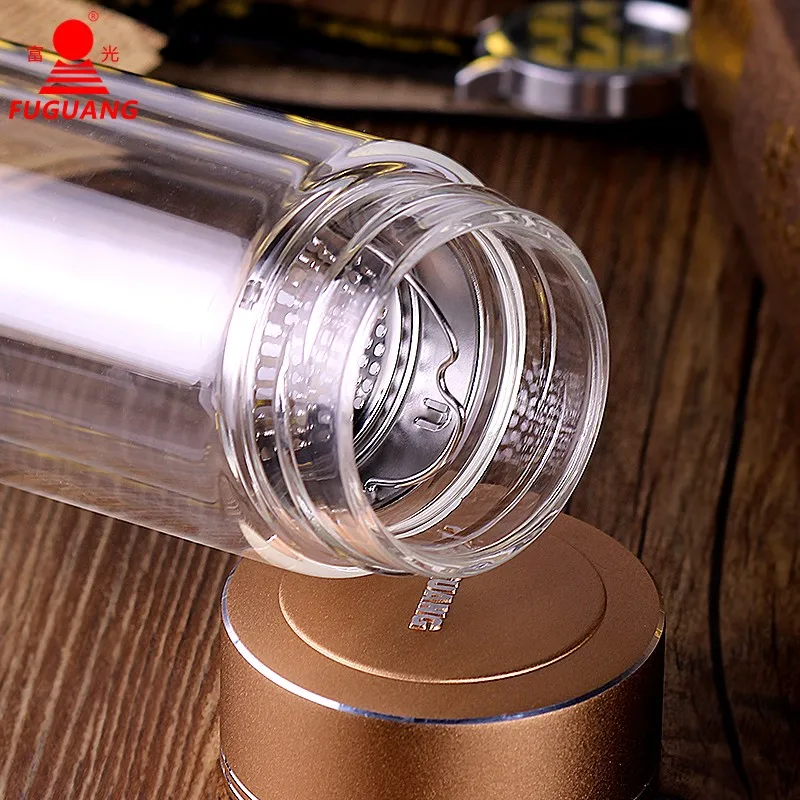 Fuguang 350ml GP1420-350 double layer elegant household office glass tea water bottle male lady | Дом и сад