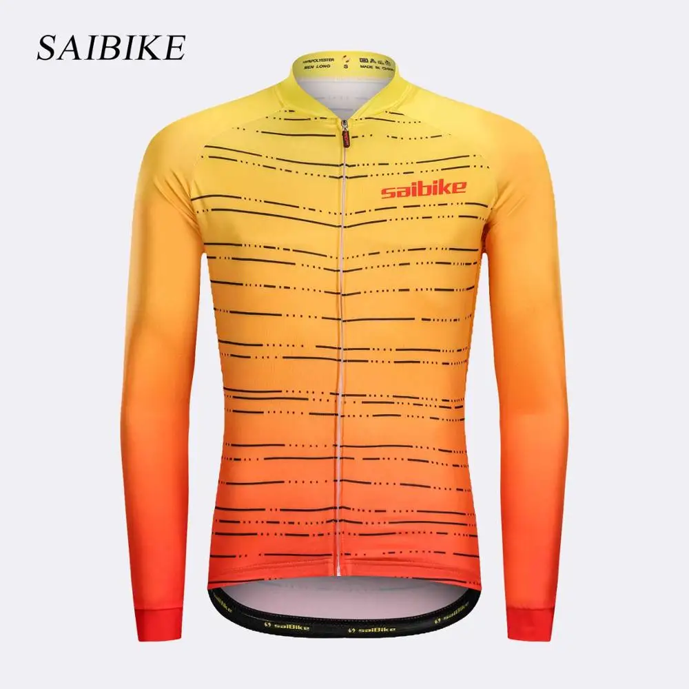yellow red Saibike Велоспорт Джерси мужская с длинным рукавом весна осень велосипед Топы MTB дышащая одежда спортивная одежда Ropa ciclismo - Цвет: yellow red