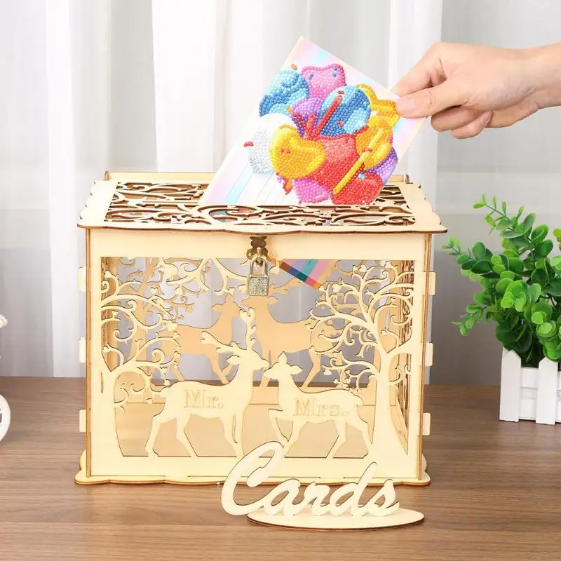 DIY свадебный подарок Любовь цветок деревянный чехол для карт Копилка чехол с замком красивый для дня рождения Свадебная вечеринка украшения