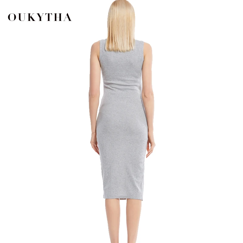 Oukytha Лето 2018 г. тонкое платье без рукавов fit bodycon Оболочка на бретелях с круглым