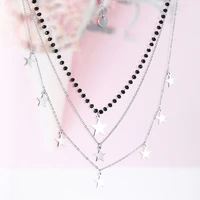 multilayer chains choker necklace stainless steel women black crystal star charms necklace bijoux collier jewelry 2019 trendy