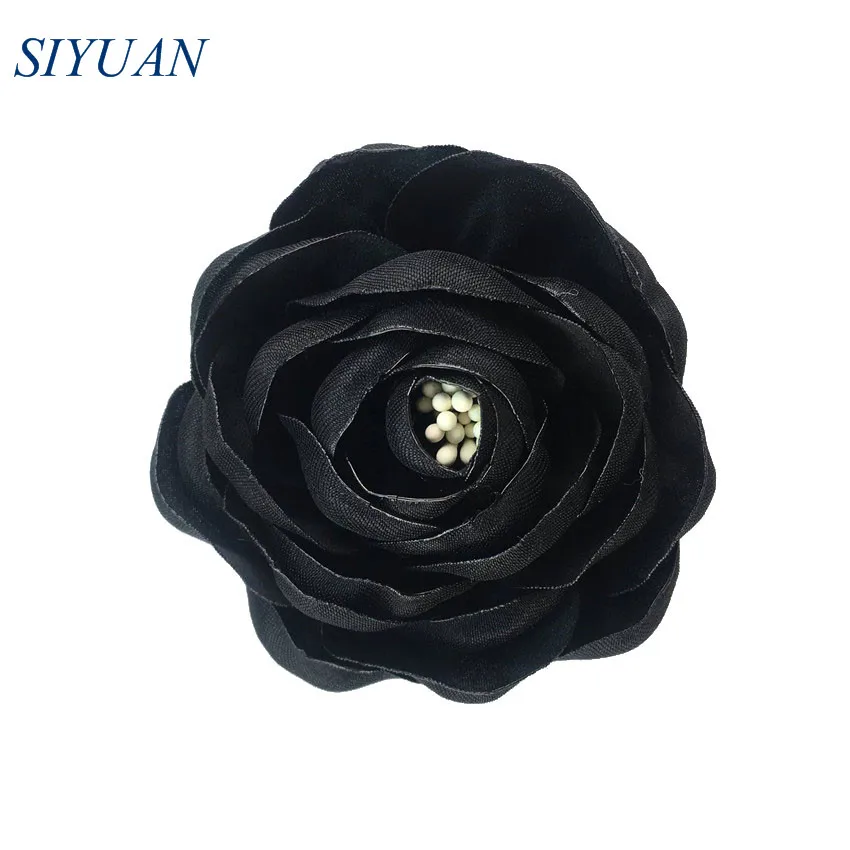 1-black 5 шт./лот 2,4 ''классический сгоревший атласный цветок Camelia с зажимом для волос 20 цветов аксессуары для волос для девочек TH284 - Цвет: 1-black