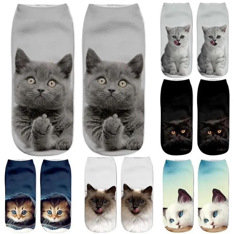 

Hot Selling 3D Printing Women Socks Cat Design Fashion Unisex Christmas Gift Socks Low Ankle Kids Funny Sock