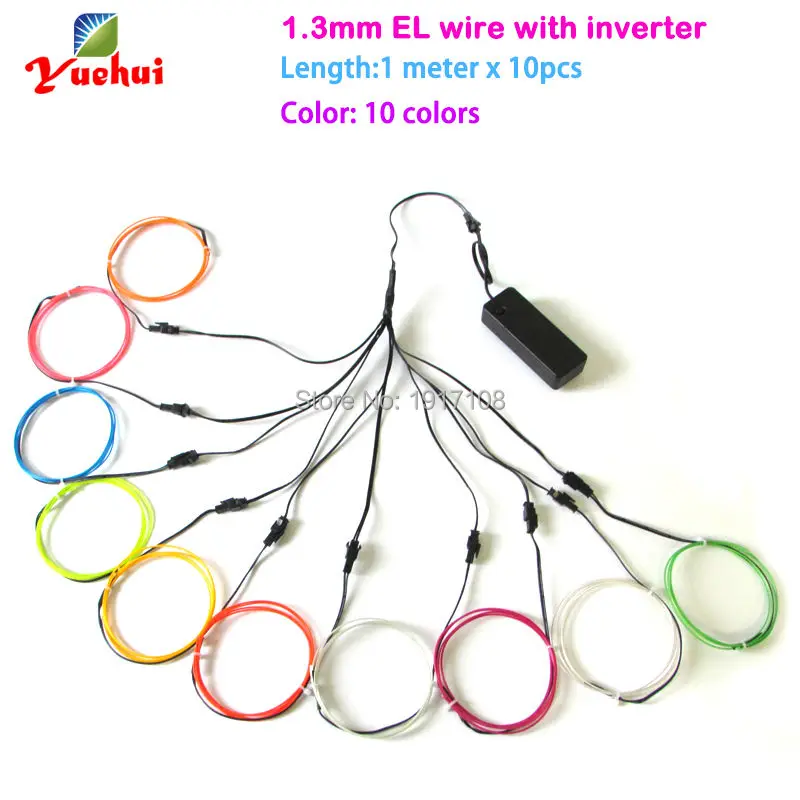10 штук 1 метр многоцветный 1.3 мм электролюминесцентный гибкий провод EL-неонового свечения для игрушек/ремесел Свадебного украшения.