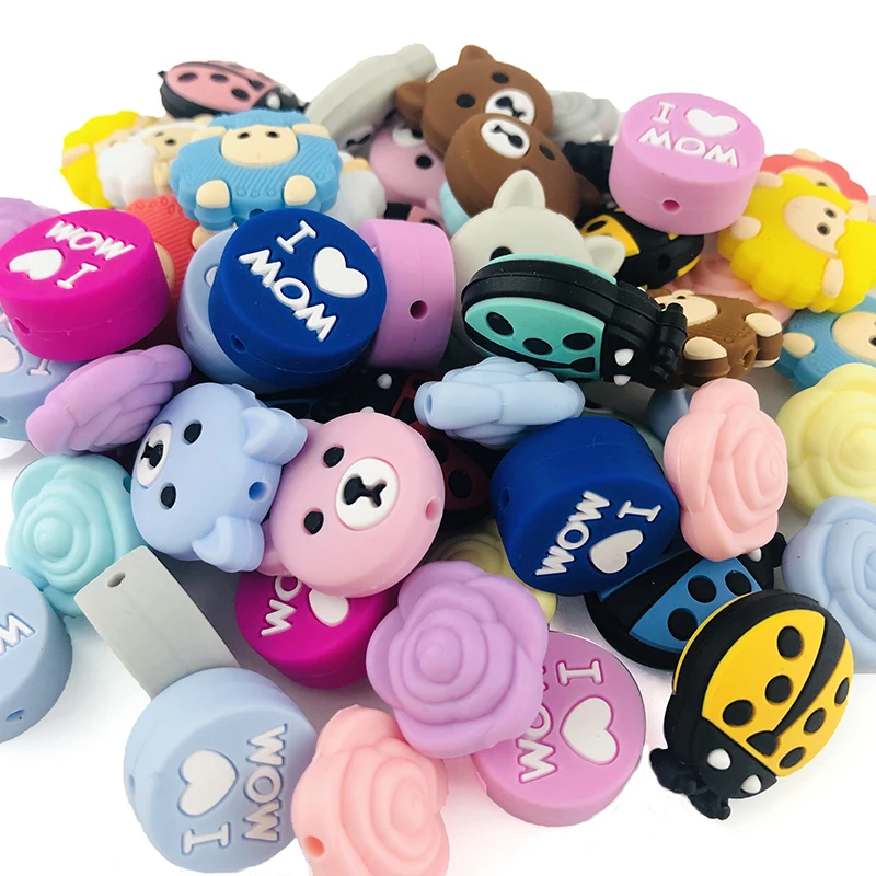 

5pc Silicone Beads Sheep Cartoon Animal BPA Free Baby Teether DIY Accessories Baby Teething Necklace Food Grade Silicone Teether
