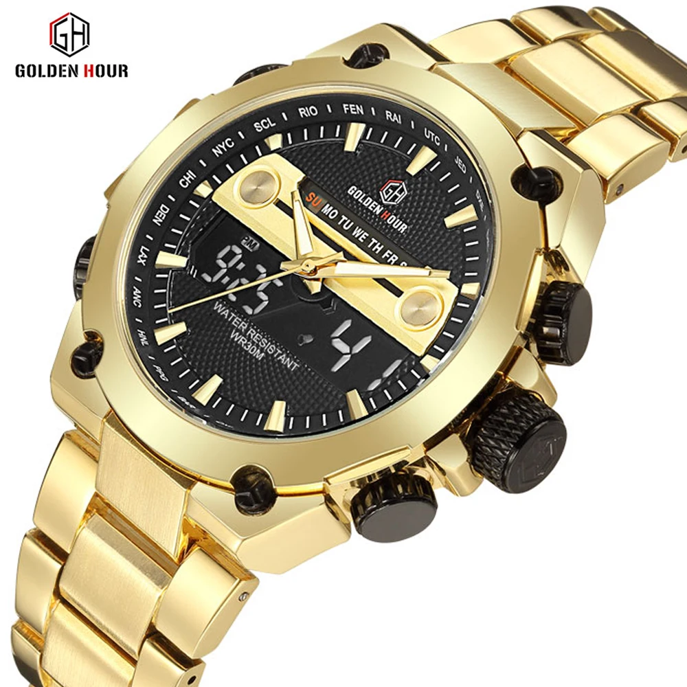 Reloj Hombre GOLDENHOUR роскошные золотые мужские часы erkek kol saati автоматический дисплей
