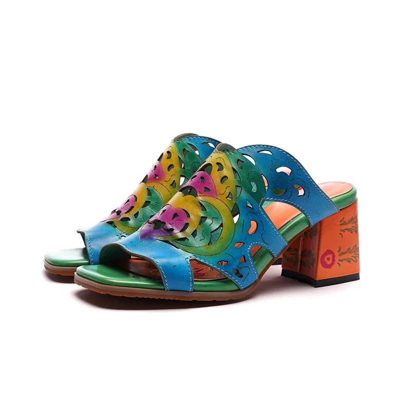 

GKTINOO 2020 Female Shoes High Heel Slides Shoes Woman Peep Toe Genuine Leather Casual Slides Sandals Lady Slipper Plus Size