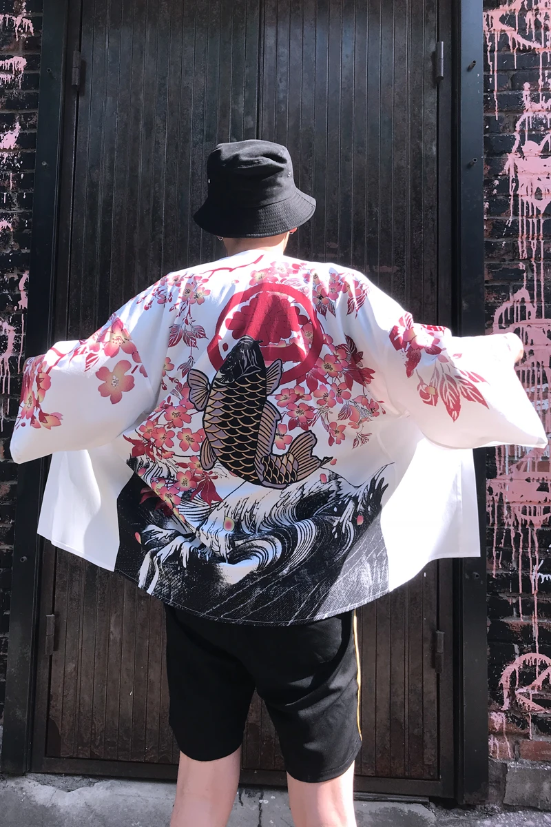 

Men Loose Thin Cardigan Jacket Japanese Kimono printing Male Summer Arts Casual Outerwear Coat Plus size