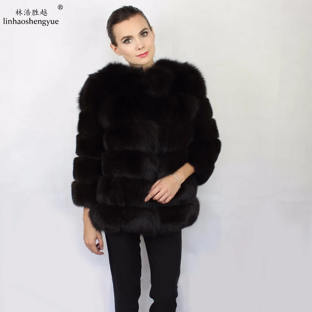 Linhaoshengyue  70CM 2017 NEW Real Fox Fur Women Coat Freeshipping