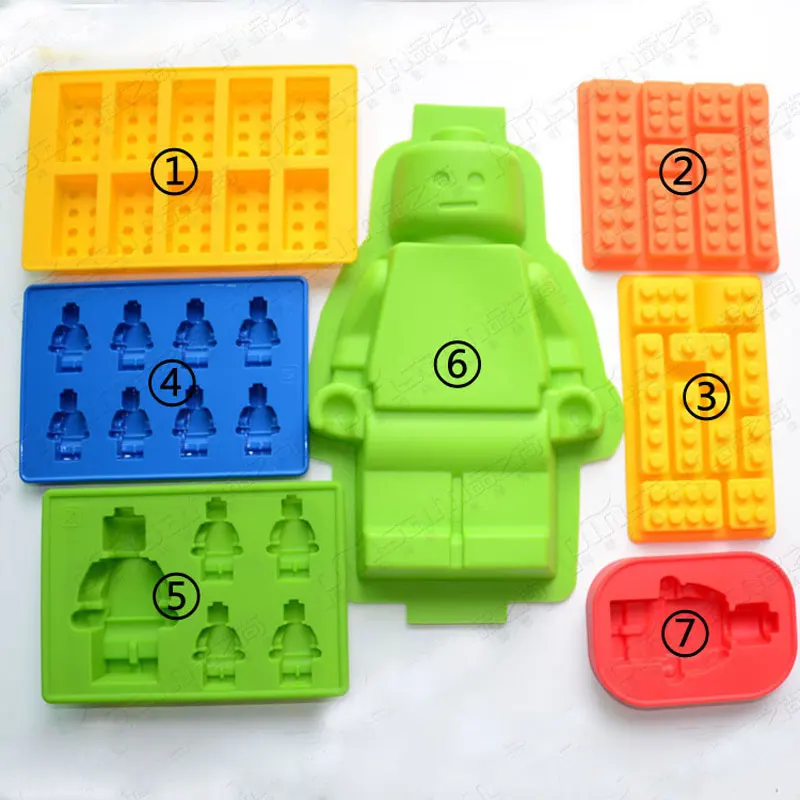 

7pcs/lot Lego Bricks Ice Cube Silicone Mold Ice Tray Ice Cream Makers Chocolate Fondant Bakeware M3014